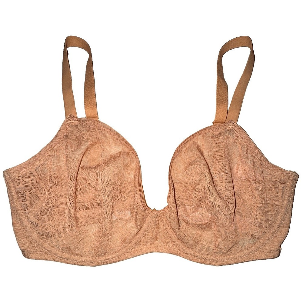 NWT Savage X Fenty Logo Lace Mesh Lined Underwire Bra 34DDD Beige Tan Full Cover